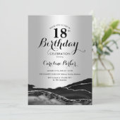 Invitation Marbre noir argenté 18e anniversaire (Debout devant)
