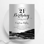 Invitation Marbre noir argenté 21e anniversaire<br><div class="desc">Gate noir et argent 21e anniversaire invitation de fête. Design élégant et moderne avec arrière - plan de géométrie en marbre de pierre de pierre, faux parties scintillant argent et typographie script. Carte invitation branchée parfaite pour une célébration anniversaire féminine élégante. Invitations Zazzle imprimées ou téléchargement instantané modèle imprimable numérique....</div>