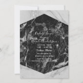 Invitation Marbre noir blanc et argent Fête des mariées moder (Devant)