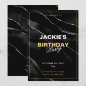 Invitation Marbre noir et blanc  (Devant / Derrière)