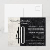 Invitation Marbre Noir et Blanc pour 40 ans (Devant / Derrière)