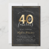 Invitation Marbre noir et Gold Surprise 40e anniversaire (Devant)