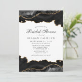 Invitation Marbre Noir Et Or Agitation Fête des mariées Moder (Debout devant)