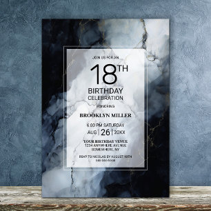 Invitation Marbre noir moderne 18ème anniversaire fête