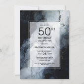 Invitation Marbre noir moderne 50e fête d'anniversaire (Devant)