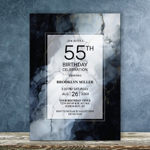 Invitation Marbre noir moderne 55e fête d'anniversaire