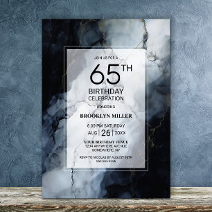 Invitation Marbre noir moderne 65e fête d'anniversaire