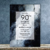 Invitation Marbre noir moderne 90e fête d'anniversaire