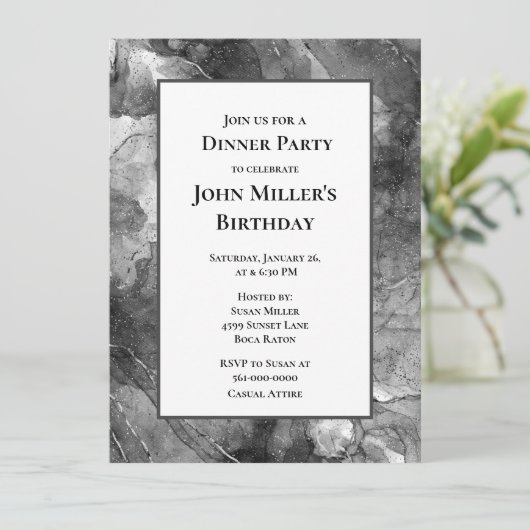 Invitation Marbre noir moderne Invitat Dîner fête d'anniversa (Debout devant)