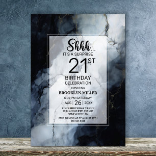 Invitation Marbre noir moderne Surprise 21ème anniversaire