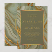 Invitation Marbre Onyx Vert Sauge Avec Or (Devant / Derrière)