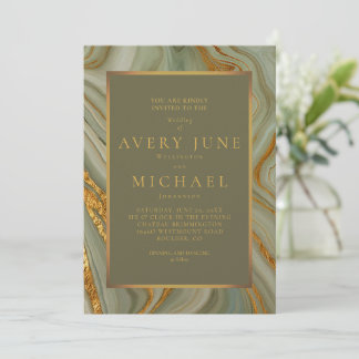 Invitation Marbre Onyx Vert Sauge Avec Or