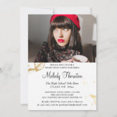 Invitation Marbre Or Blanc 2 Photo Graduation Party (Dos)