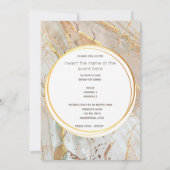 Invitation Marbre or bleu orange agate géométrique ronde (Dos)