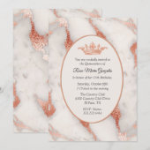 Invitation Marbre or rose et Couronne Quinceañera (Devant / Derrière)