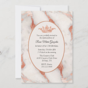Invitation Marbre or rose et Couronne Quinceañera