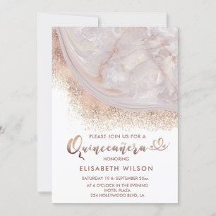 Invitation Marbre or rose perle agate calligraphie