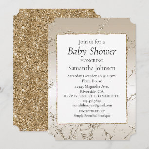 Invitation Marbre Pailleté Ombré Or et Blanc