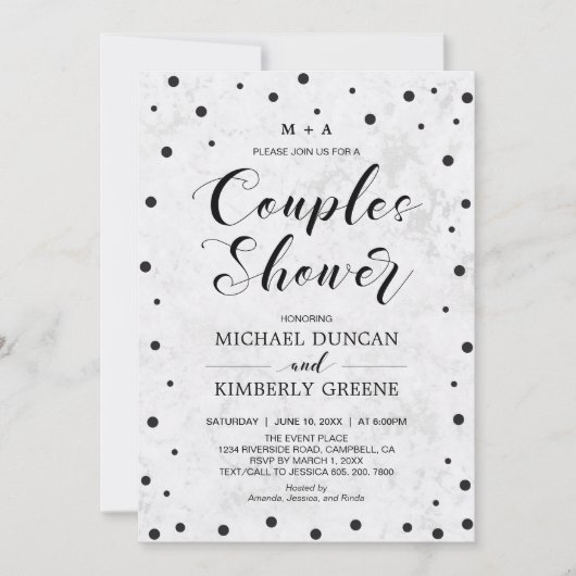 Invitation Marbre & pois | Réception de mariage pour couples (Devant)