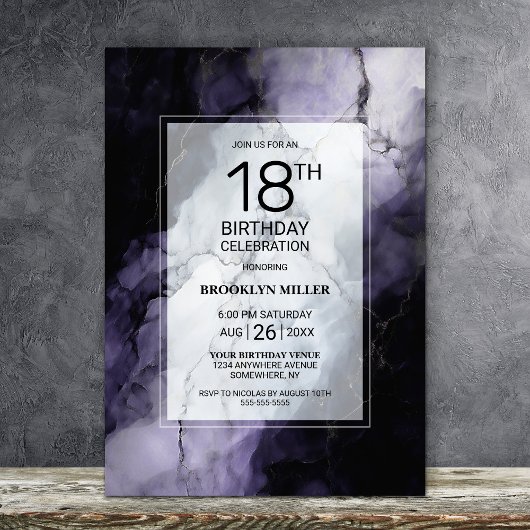 Invitation Marbre pourpre 18ème anniversaire