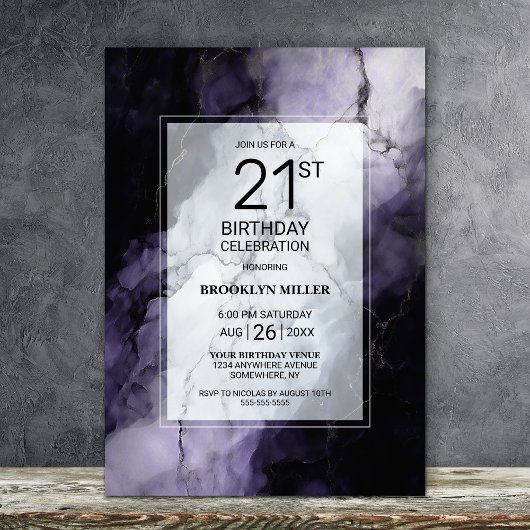 Invitation Marbre pourpre 21e fête d'anniversaire