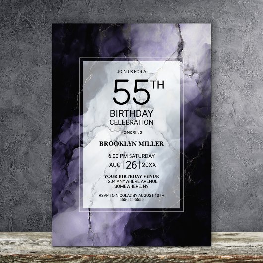 Invitation Marbre pourpre 55e fête d'anniversaire
