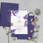 Invitation Marbre pourpre & Eucalyptus or Elégant mariage