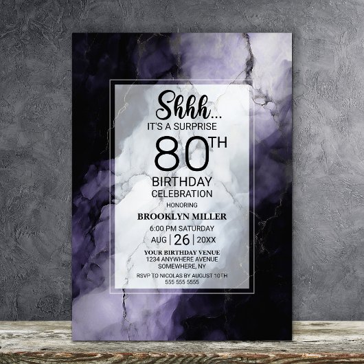 Invitation Marbre pourpre Surprise 80e anniversaire