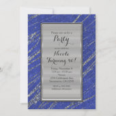 Invitation Marbre Rayure Bleu & Argent Moderne Gla (Devant)
