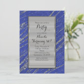 Invitation Marbre Rayure Bleu & Argent Moderne Gla (Debout devant)
