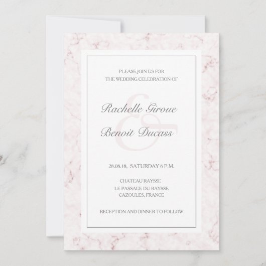 Invitation Marbre rose blanc élégant mariage moderne (Devant)