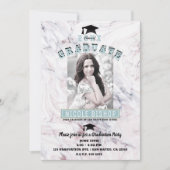 Invitation Marbre rose Bleu Gold Photo Party (Devant)