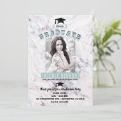 Invitation Marbre rose Bleu Gold Photo Party (Debout devant)