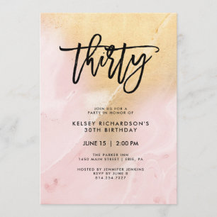 Invitation Marbre rose et or   30e fête d'anniversaire