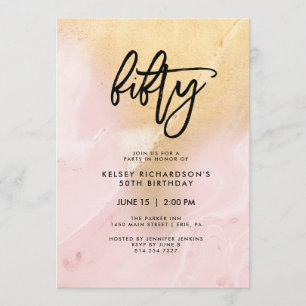 Invitation Marbre rose et or 50e fête d'anniversaire