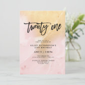 Invitation Marbre rose et or | Fête du 21e anniversaire (Debout devant)