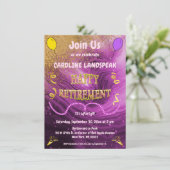 Invitation Marbre rose et Streamers d'or joyeuse retraite  (Debout devant)