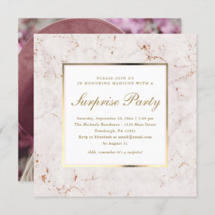 Invitation Marbre rose Faux avec Photo Surprise Party