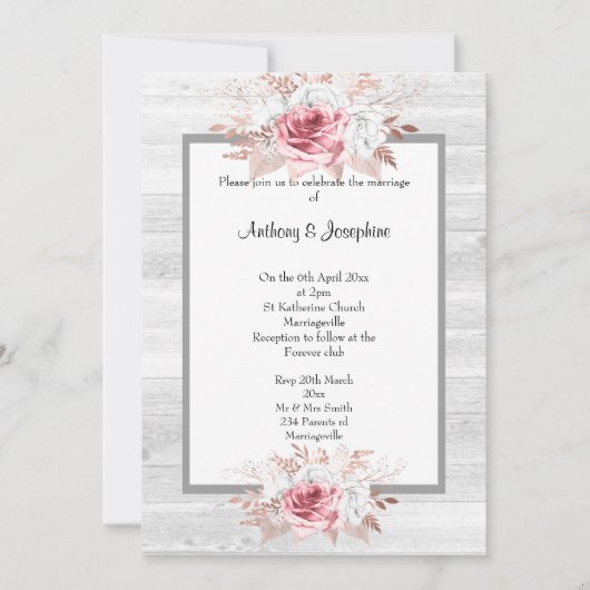 Invitation Marbre rose Floral MARIAGE rustique (Devant)