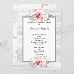 Invitation Marbre rose Floral MARIAGE rustique