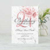 Invitation Marbre Rose Gold Floral 21e anniversaire  (Debout devant)