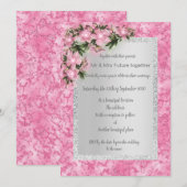 Invitation marbre rose mariage floral avec rose floral argent (Devant / Derrière)