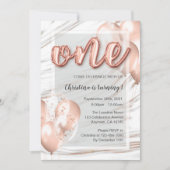 Invitation Marbre Rose or Ballons premier anniversaire fille (Devant)