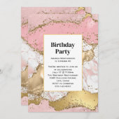 Invitation Marbre rose or rose Abstrait Anniversaire (Devant / Derrière)