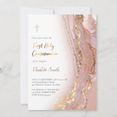 Invitation marbre rose | Première fille de la Sainte Communio (Devant)