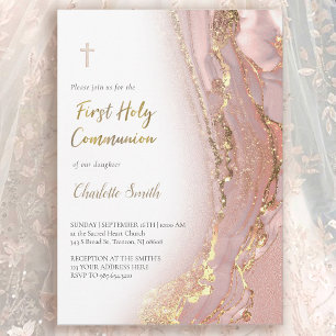 Invitation marbre rose   Première fille de la Sainte Communio