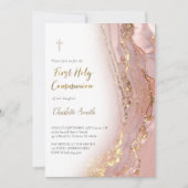 Invitation marbre rose | Première fille de la Sainte Communio (Devant)
