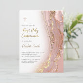 Invitation marbre rose | Première fille de la Sainte Communio (Debout devant)