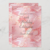 Invitation Marbre rose rose 50e anniversaire (Devant / Derrière)