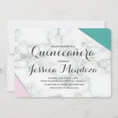 Invitation Marbre rose Turquoise moderne Quinceañera Sweet 15 (Devant)